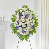 Peaceful White & Blue Funeral Standing Spray