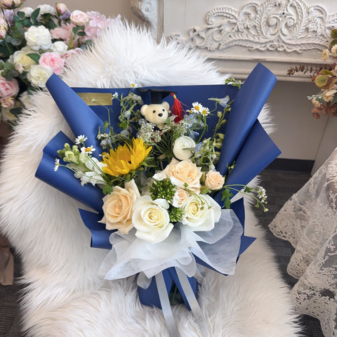 Graduation Bear Bouquet-Navy Blue