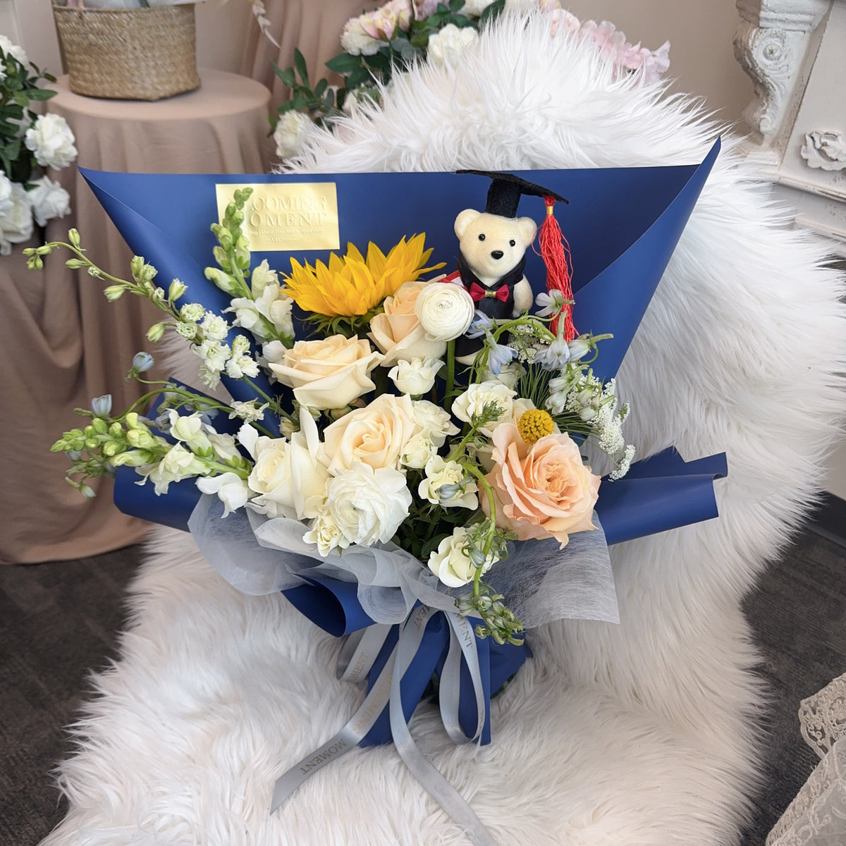 Graduation Bear Bouquet-Navy Blue