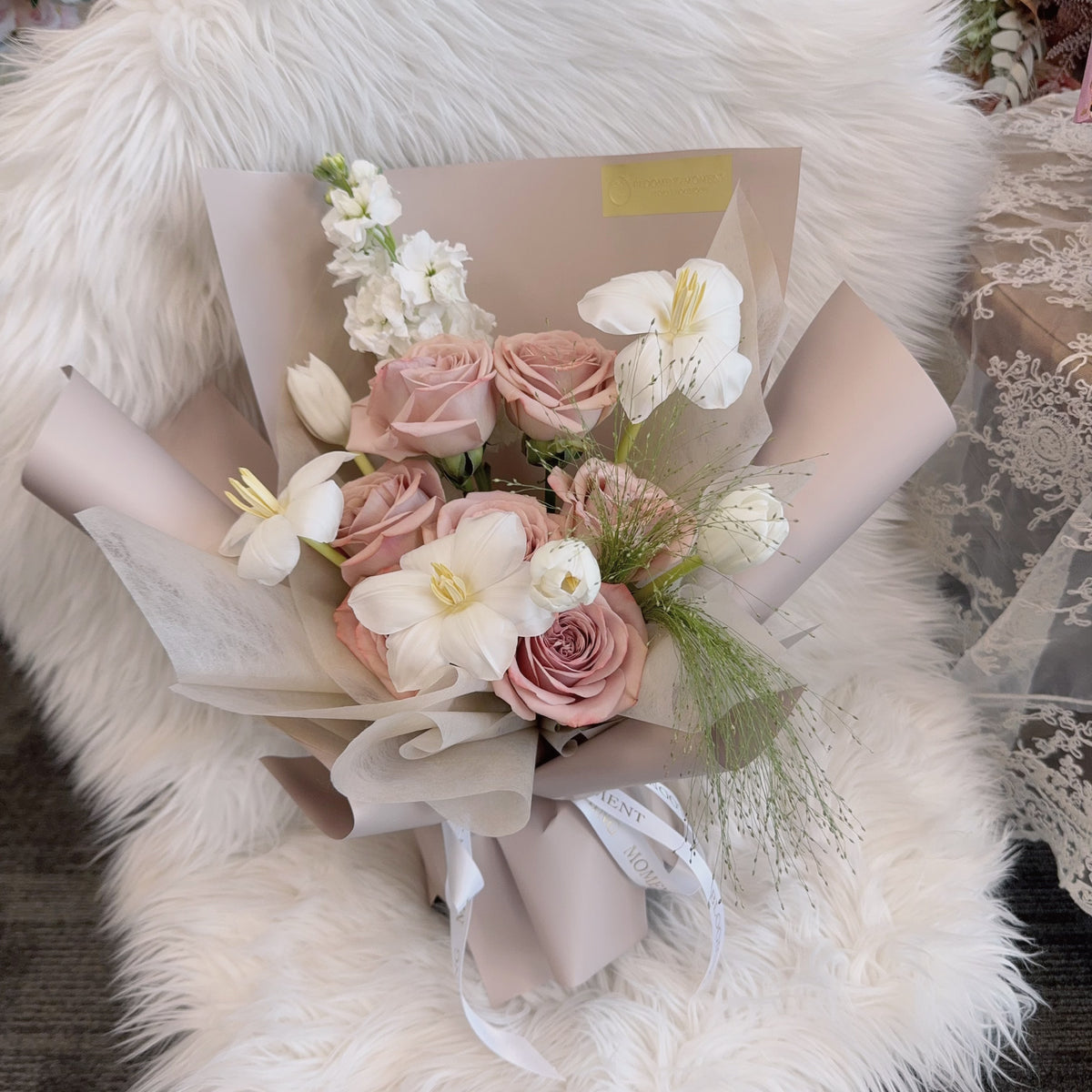 Proud in Beige-Cappuccino Rose Bouquet