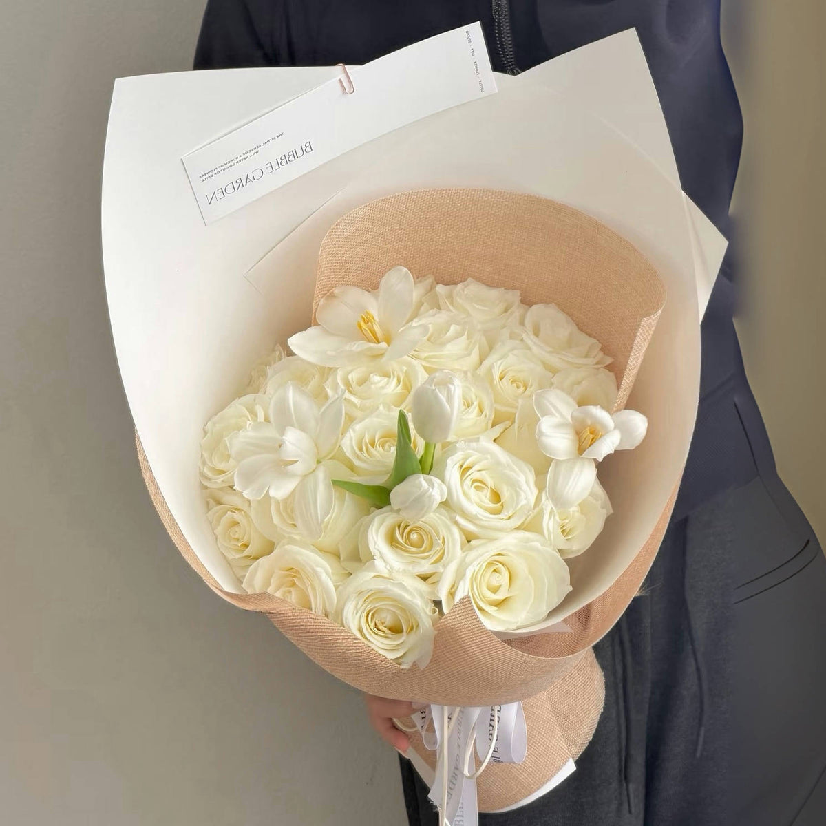 White Poem – White Rose & Tulip Bouquet