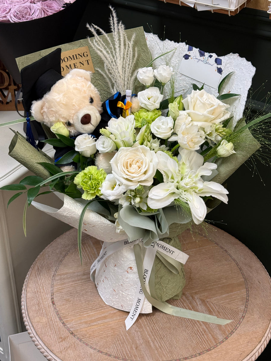 White & Green Graduation Bouquet