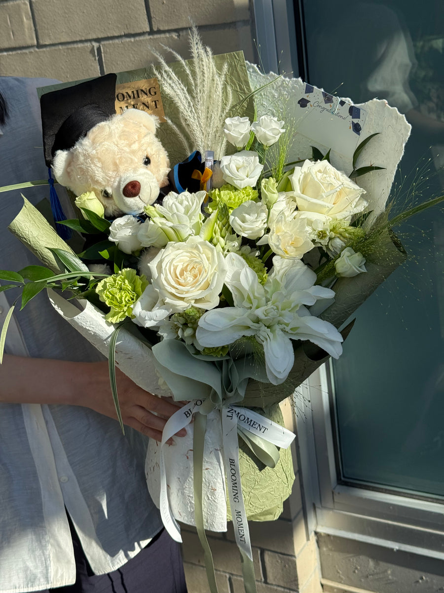 White & Green Graduation Bouquet