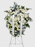 Blue and White Funeral Standing Spray