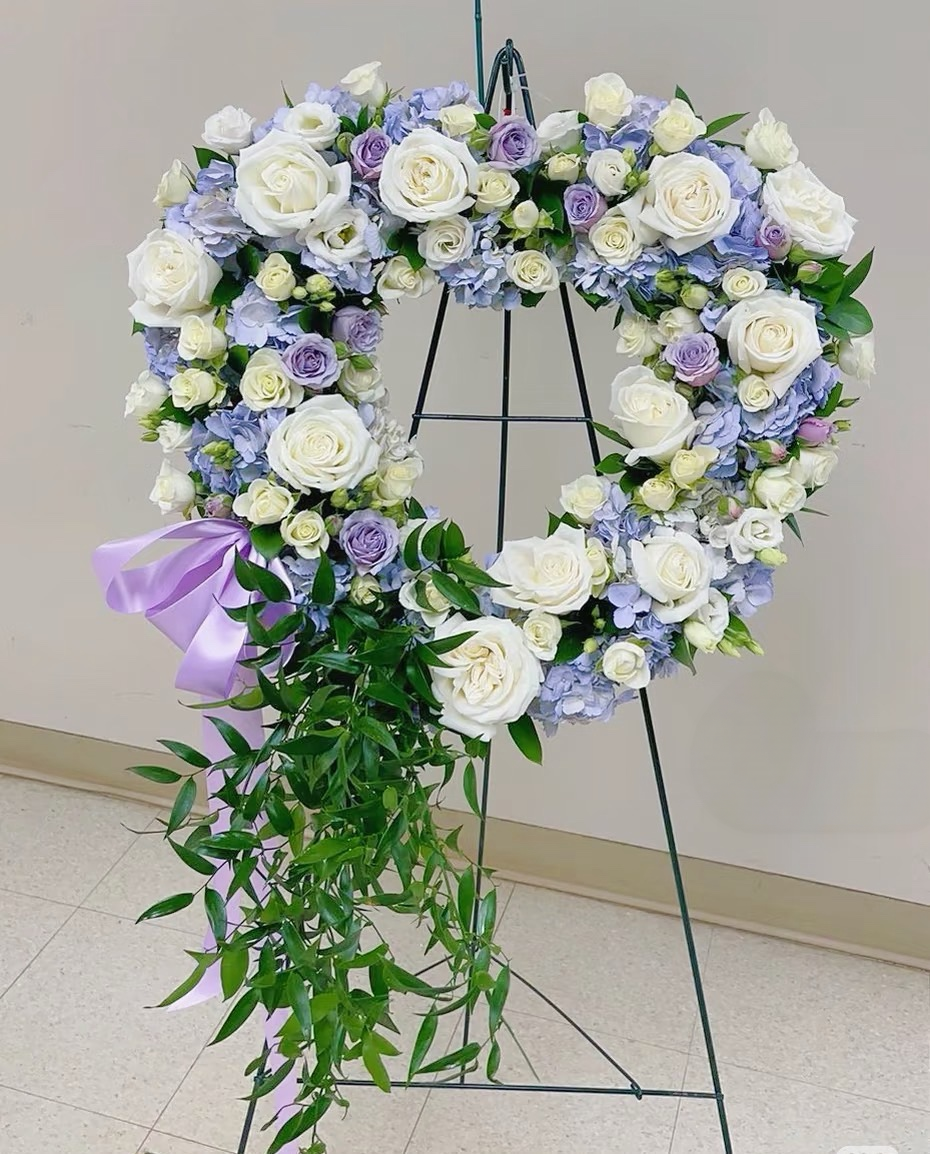 Lavender & White Heart-Shaped Sympathy Wreath