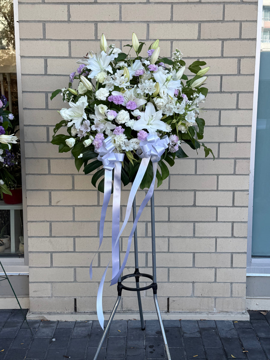 White & Lavender Funeral Standing Basket