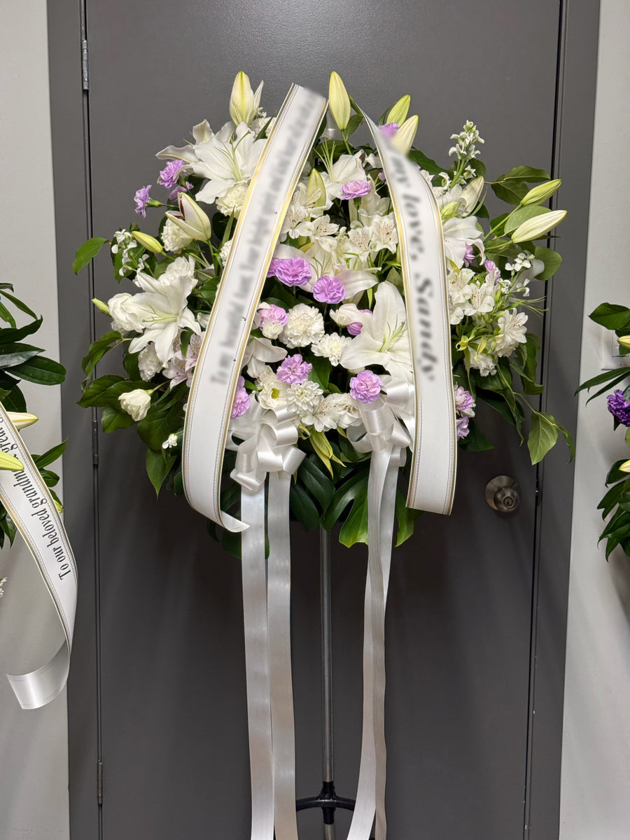 White & Lavender Funeral Standing Basket