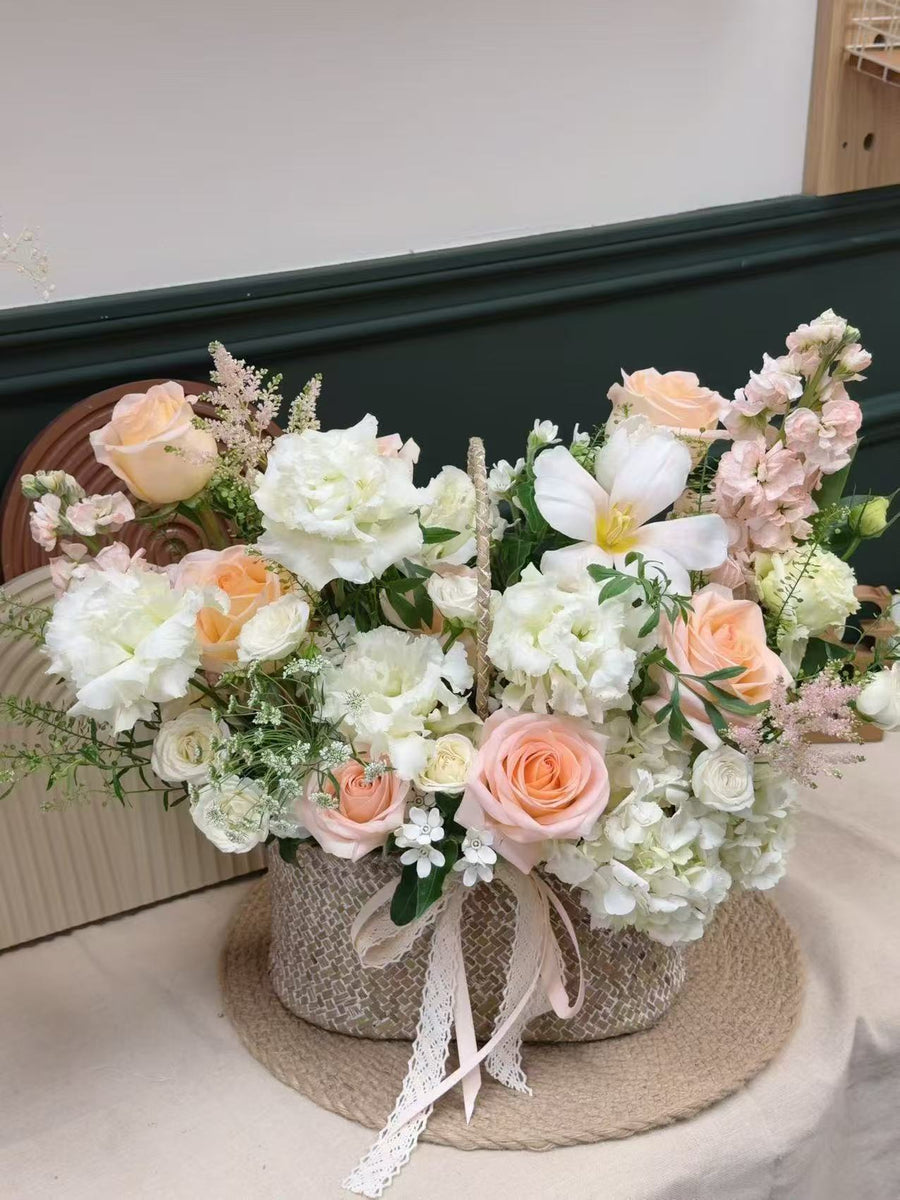 Soft Blush Flower Basket