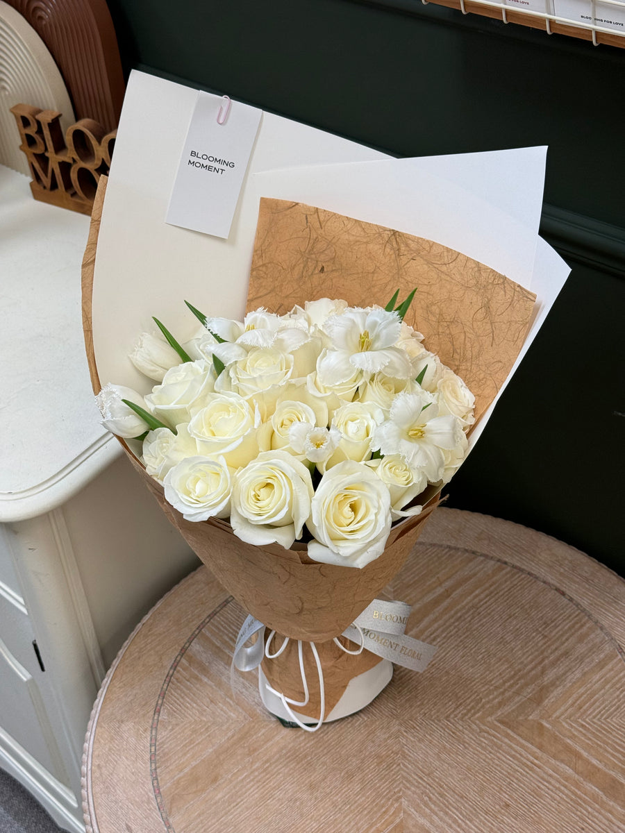 Elegant White Roses & Tulips Bouquet