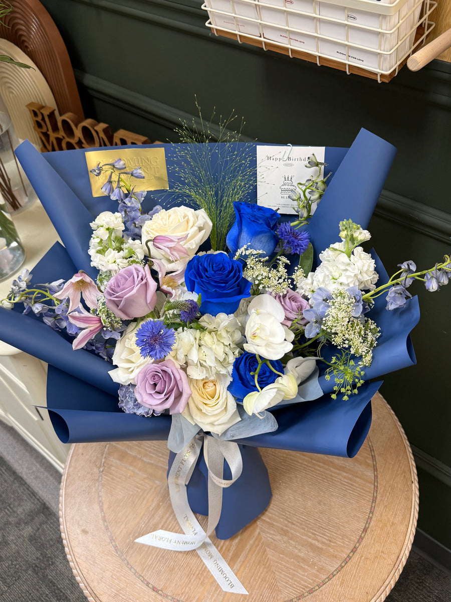 Royal Blue & Lavender Rose Bouquet