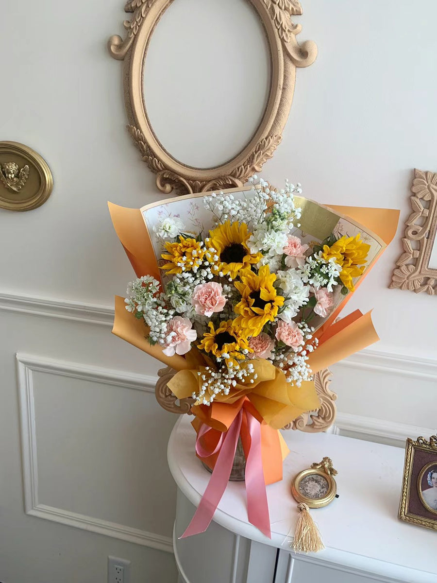 Sunflower & Pink Carnation Bouquet