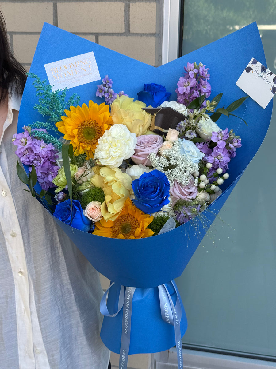 Sunshine & Blue Graduation Bouquet