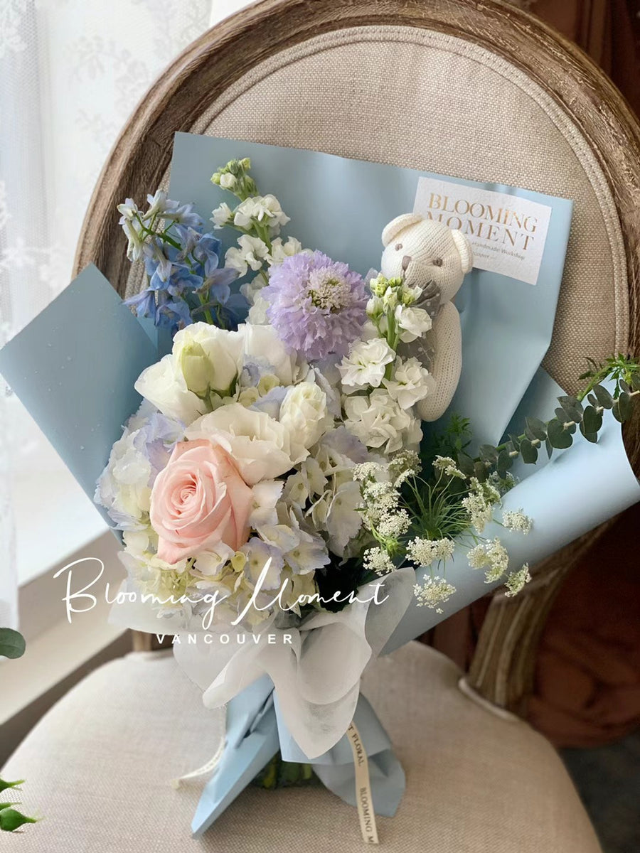 Soft Blue Teddy Bouquet