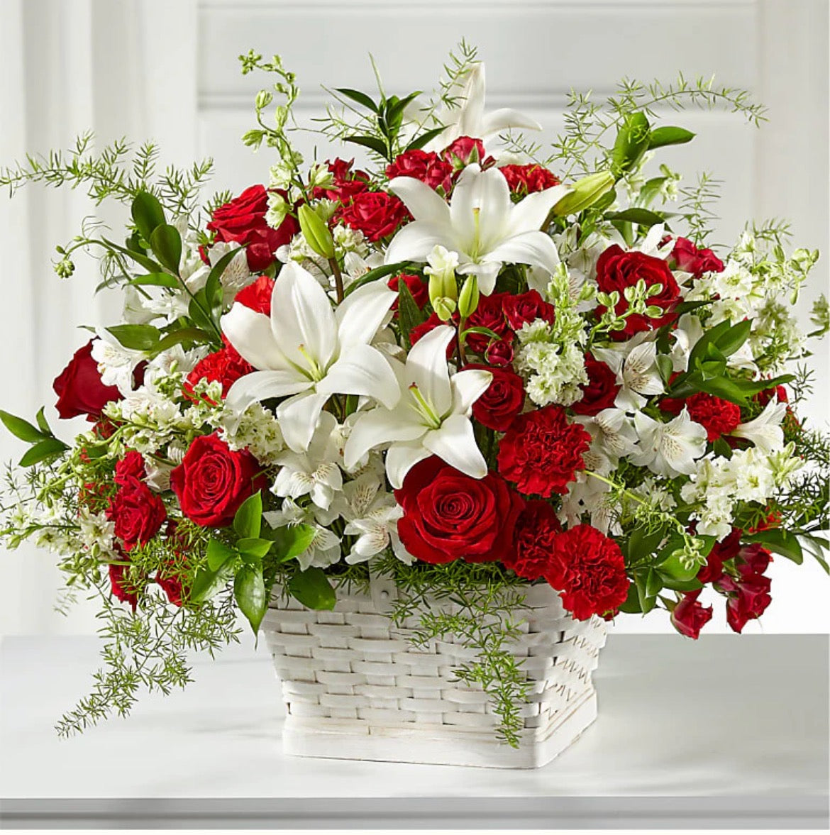Red & White Floral Basket