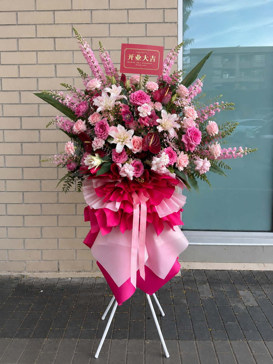 Prosperity in Bloom | Pink Grand Opening Flower Stand