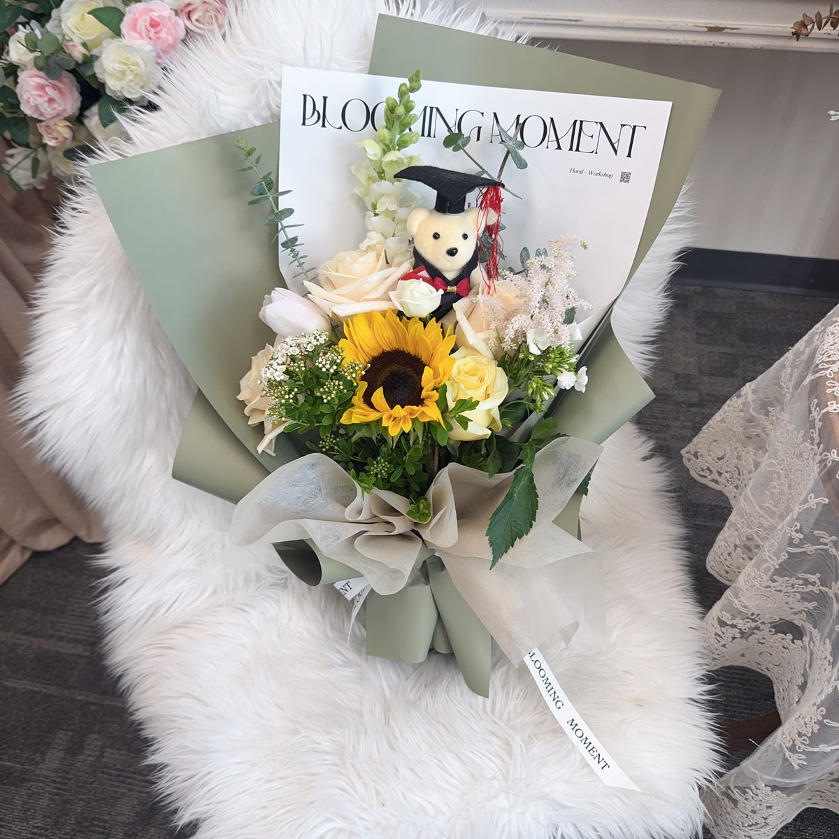 Green Beginning-Graduation Bear Bouquet
